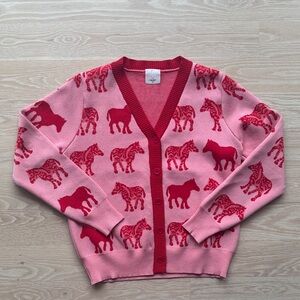 Alex Vinash Pink and Zebra Pattern V-Neck Cardigan Sweater